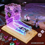 ENHANCE Tabletop LED Dice Tower with 7pc Dice Set for RPG Games - Clear Gaming Set, LED Lit Rolling Tray with Bamboo Base and Castle Tower Design, Roll Up to 14 at Once - Great for Game Night