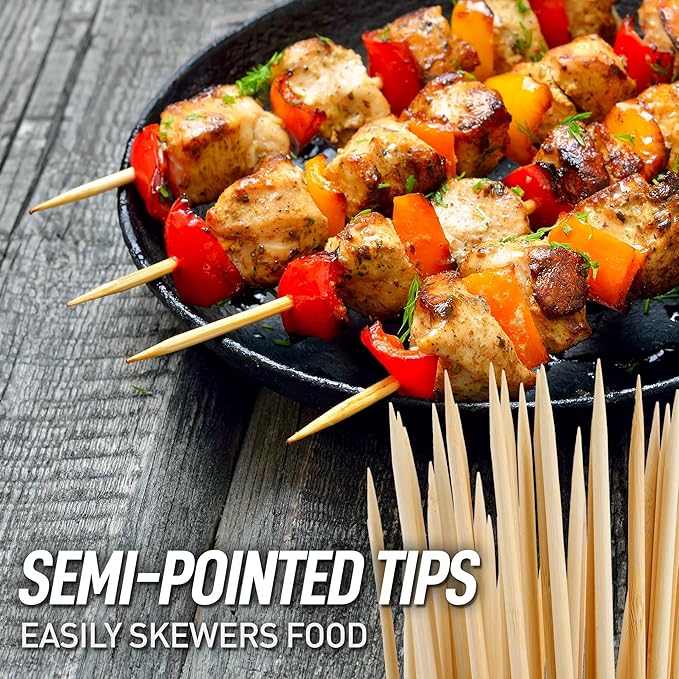 Zulay Kitchen Authentic Bamboo Skewers - 100, 12" Roasting Sticks - 5mm Heavy-Duty Bamboo Skewers - Thick Bbq Sticks - Ideal for Grilling & Camping