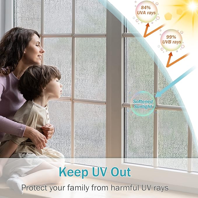 VELIMAX Rain Glass Window Film Privacy Static Window Clings Decorative Glass Sticker for Home Office Removable UV Protection Heat Control 35.4 x 157.48 inches