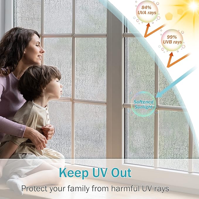 VELIMAX Rain Glass Window Film Privacy Static Window Clings Decorative Glass Sticker for Home Office Removable UV Protection Heat Control 23.6 x 78.7 inches