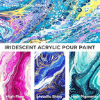 Nicpro 20 Colors Iridescent Metallic Acrylic Pour Paint Supplies Kit, 8.45oz Large Ready to Pour Premixed High Flow Pouring Paint Set with Silicone Pouring Oil, Gloves, Instructions for Beginner DIY