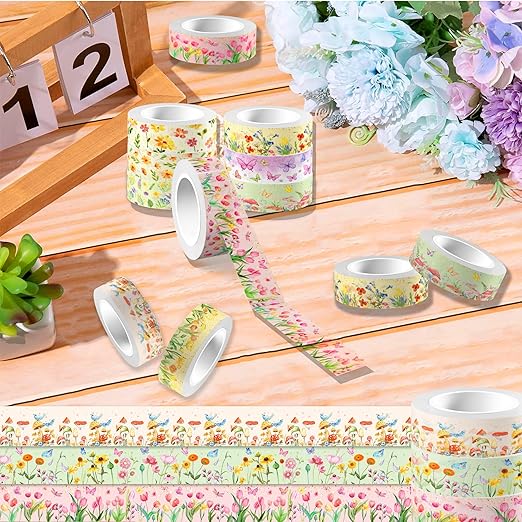 Adirasenotek 12 Rolls Floral Washi Tape Set,Butterfly Flower Washi Tape Decorative Paper Stickers Decorative Tape,DIY Art Crafts Wrapping Decor for Gifts Wrapping