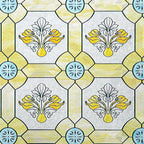 3D Stained Glass Window Film, Decorative Window Privacy Film for Bathroom,Front Door,Home, Sun Blocking Heat Control,Static Cling,23.6inch x 35.4inch Gilt Glazed Flowers
