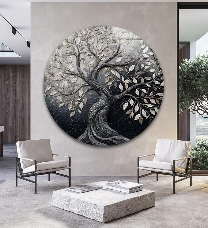 My Photostation.com 10''(25cm) Diameter Twilight Tree of Life Round Glass Wall Art Tempered Glass Printing Wall Decor Large Wall Art Wall Hangings
