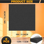 MYFAMIREA 8 PCS Adhesive Foam Padding Sheets Closed Cell Self Adhesive Sticky Foam Pads, 1/2" Thick 6'' x 6'' Neoprene Rubber Sheets Non-Slip Insulation Pads Vibration for Furniture Crafts Cars, Black