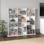 Prepac 3 Column 51" Tall White Display Multimedia Cabinet, Wood Media Storage with Removable Sheves, Modern Multimedia Storage Unit with 21 Adjustable Shelves for Books, DVDs and Collectibles, White