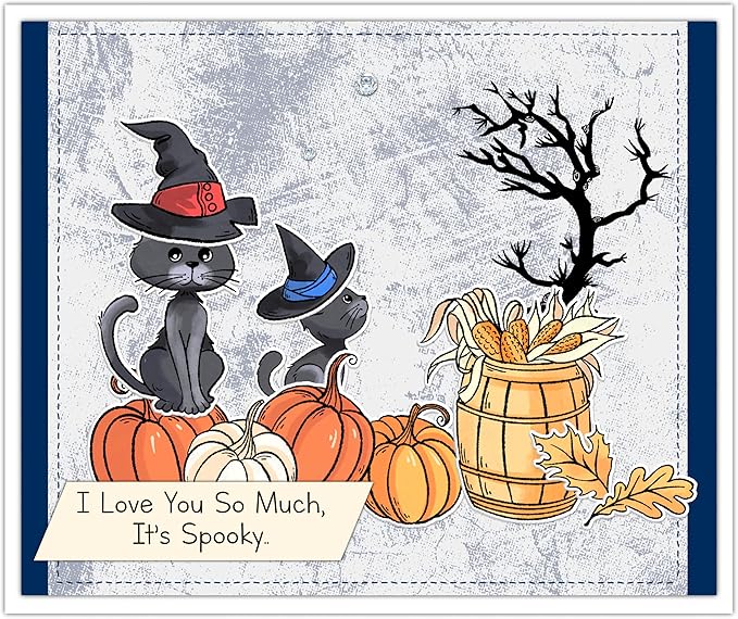 Halloween Clear Silicone stampReusable Stamp with Pumpkins, Skulls, Bats, Santa Claus, and Holiday Designs. Used for Making Cards, scrapbooks, and DIY templates (Halloween Cat)