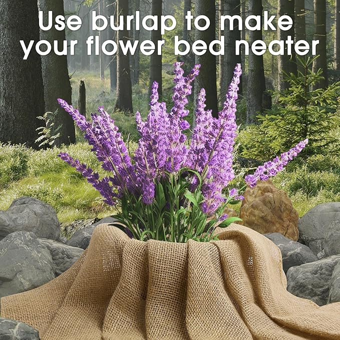 Burlap Fabric - Garden Burlap Fabric Roll Natural Jute Outdoor Fabric Burlap Weed Barrier Trees Trunk Wrap for Crafts Farmhouse Gardening Table Decor for Crafts (19.7" x 5 Feet)