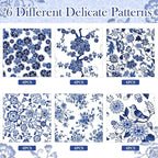 Epakh 36 Pack 6 Style Blue and White Decoupage Paper Napkins Assorted Floral Chinoiserie Decorative Cocktail Napkin Paper for DIY Crafts Fall Christmas Wedding Party Decor, Each Unfolded 13''