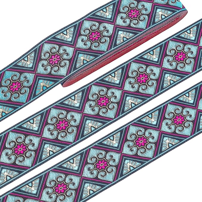 PH PandaHall 2 Inch Embroidered Woven Ribbon, 7 Yards Vintage Jacquard Ribbon Boho Flowers Straps Fabric Trim for Bohemian Persian Clothes Bag Holiday Christmas Decor Gift Wrap Decor