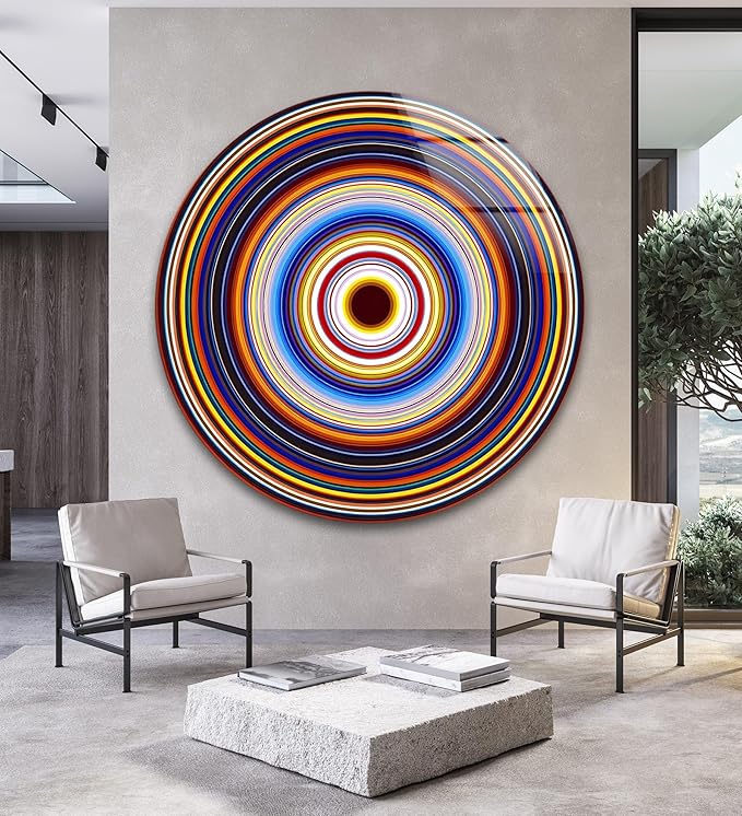 My Photostation.com 24''(60cm) Diameter Colorful Concentric Circles Round Glass Wall Art Tempered Glass Printing Wall Decor Large Wall Art Wall Hangings