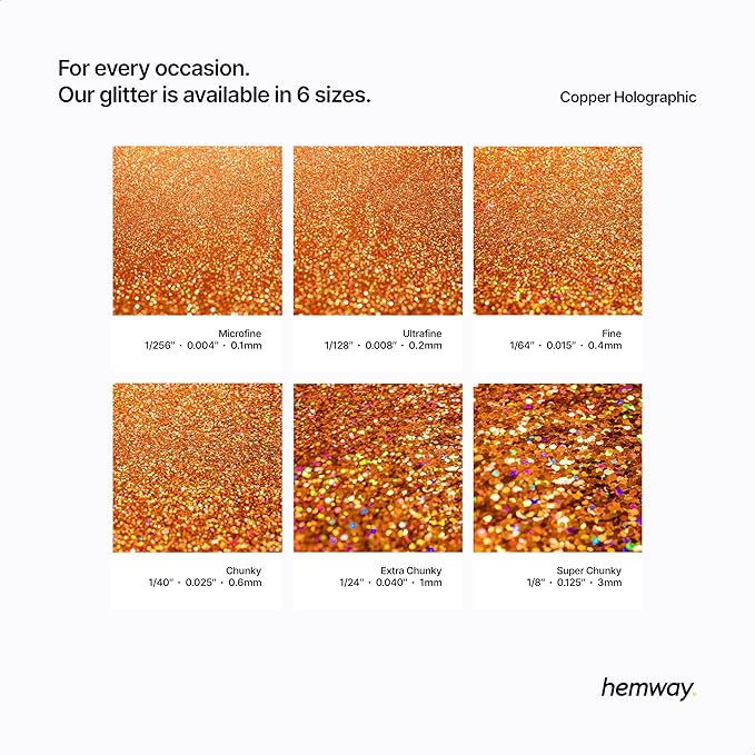 Hemway Polyurethane & Epoxy Resin Glitter 100g / 3.5oz Metallic Crystal Flake Additive for Flooring Jewelry Tumblers Glass Pigment - Extra Chunky (1/24" 0.040" 1mm) - Copper Holographic