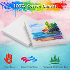 12PCS Mini Canvas and Easel Set - 5x5In Profile Small Square Canvases and 7.7 x 4.4In Easel - 100% Cotton Mini Stretch Canvas for Children's Painting Art Supplies, School Home Decorating Projects