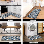 Kitchen Mats for Floor Modern Abstract kitchen rugs Grey and Blue Stripe Anti Fatigue Kitchen Mats Waterproof Floor Mats Cushioned Non-Skid Standing Mats for Kitchen, Set of 2,17.3 x 28+17.3 x 47