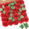 AmyHomie 25pcs Real Looking Artificial Red Roses w/Stem for DIY Wedding Bouquets Centerpieces Arrangements Party Baby Shower Home Decorations