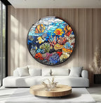 My Photostation.com 24''(60cm) Diameter Coral Reef Mosaic Round Glass Wall Art Tempered Glass Printing Wall Decor Large Wall Art Wall Hangings