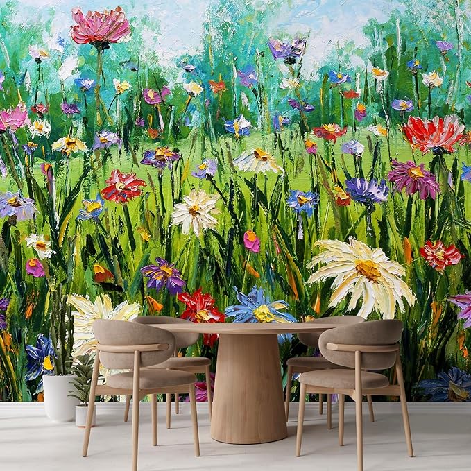 wall26 Wall Sticker/Wall Mural Wildflower Abstract, Not Peel and Stick, Non-Woven Wallpaper Decorative for Bedroom, Living Room, Office - 99x96 inches