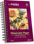 Ashby - Watercolor Paper Pads (5.5" x 8.5") - Pack of 3 (108 Total Sheets) - 140lb (300 GSM) Spiral Bound Notebook, Acid-Free, Cold Press - Ideal for Most Wet & Dry Media, Journaling and Drawing