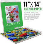 U.S. Art Supply 11x14 Premium Heavy-Weight Acrylic Painting Paper Pad, 246lb (400gsm), 2 Pack, 12 Sheets, Spiral Bound, for Acrylic Paint