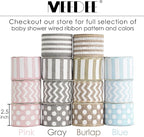 MEEDEE Blue White Stripe Ribbon 2.5 Inch Light Blue Wired Ribbon for Baby Boy Wreath, Baby Shower Elephant Wreath Diaper Cake Supplies, 10 Yards