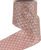 HUIHUANG Rose Gold Christmas Ribbon 4 inch Rose Gold Glitter Wired Ribbon Diamond Mesh Wire Ribbon for X-mas Tree Decorations, Wreaths, Garland, Large Bows Making, Home Decor -10 Yards