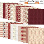 24 Sheets Red Aesthetic Scrapbooking Paper Pad - 6In x 6In Double Sided Flowers Patterns for Photos Album Journals Supplies Decorative Collage Origami DIY Crafts Gifts Wrapping