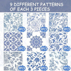 Decoupage Napkins Assorted Floral 27 Pack 9 Styles for DIY Crafting Birthday Party ， Decorative Decoupage Napkins Cocktail Paper ，Each Unfolded 13 Inch (Blue and White Floral)
