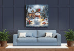 Moohue 14ct Counted Cross Stitch Kits for Adults Winter Snowman House Trees Printed Stamped Cross Stitch Patterns Kits Cross Stitch Supplies (Winter Snowman House Trees)