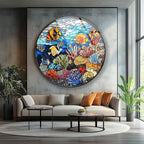 My Photostation.com 15.8''(40cm) Diameter Coral Reef Mosaic Round Glass Wall Art Tempered Glass Printing Wall Decor Large Wall Art Wall Hangings