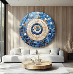 My Photostation.com 15.8''(40cm) Diameter Coastal Sunburst Beige & Blue Round Glass Wall Art Tempered Glass Printing Wall Decor Large Wall Art Wall Hangings
