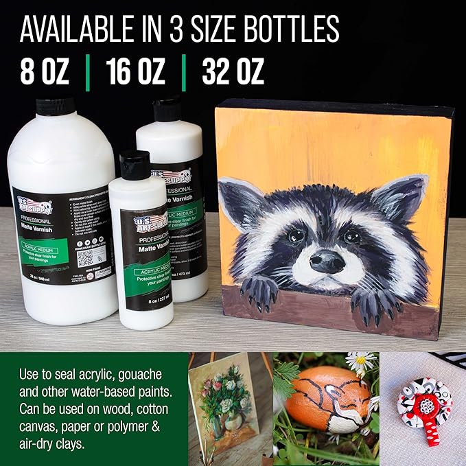 U.S. Art Supply 16 oz Matte Acrylic Varnish for Acrylic Painting, Permanent Clear Protection, Reduces UV & Photography Glare