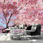 AFZEVEB-Pink Flower Wallpaper Natural Landscape Floral Wall Mural for Bedroom 114"x74"(Not Peel and Stick)