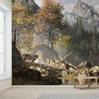 wall26 Wall Sticker/Wall Mural Wolf Near a Lake in a Rocky Mountain Landscape, Not Peel and Stick, Non-Woven Wallpaper Decorative for Bedroom, Living Room,Office - 132x120 inches