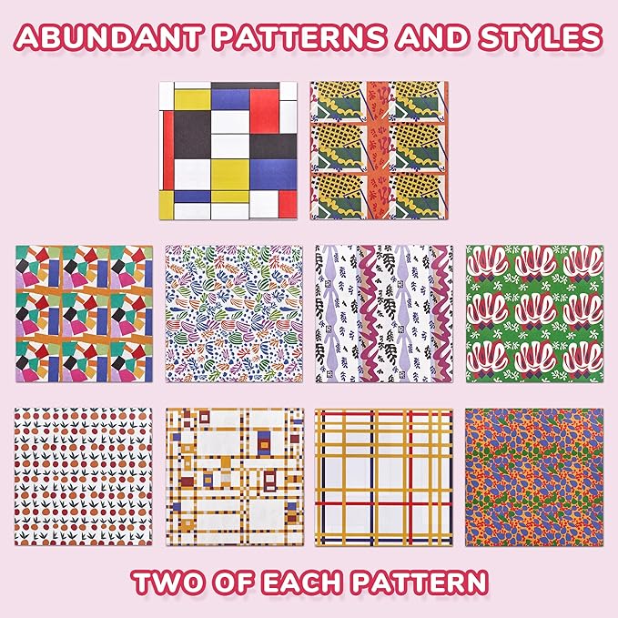 Origami Paper 6x6 Inches, 50 Sheets, Vintage Masterpiece & Impressionist Art, Mondrian Neo-Plasticism & Matisse - Fauvism,Double-Sided Folding Paper for Adult,Kids, Ideal for Scrapbooking, DIY Craft