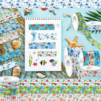 12 Rolls Blue Ocean Washi Tape, Underwater World Masking Tapes, Sea Animal Cartoon Decorative Tape for Arts, DIY Crafts, Journals, Planners, Scrapbook, Wrapping 16.4FT