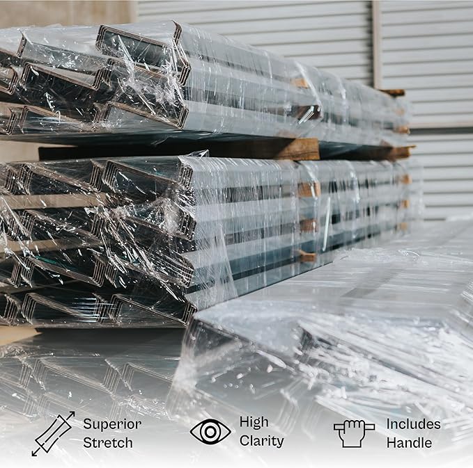 PSBM Mini Stretch Wrap with Handle, 12 Pack, 5 Inch x 1000 Feet, 63 Gauge, Clear High Performance Small Plastic Cling Film for Pallets Moving Storing
