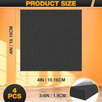 MYFAMIREA 4 PCS Adhesive Foam Padding Sheets Closed Cell Self Adhesive Sticky Foam Pads, 3/4" Thick 4'' x 4'' Neoprene Rubber Sheets Non-Slip Insulation Pads Vibration for Furniture Crafts Cars, Black