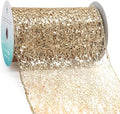 CT CRAFT LLC Sparkling Glitter Mesh Wired Ribbon 6" x 10 Yards Champagne Gold for Christmas Home Decor Bow Gift Wrapping DIY Crafts Wreath