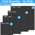 MYFAMIREA 16PCS Cross Stitch Fabric, 4 Sizes Black Aida Cloth 14 Count Craft Embroidery Cloth Classic Reserve Cross Stitch for Home DIY Handmade Needlework Embroidery Decoration, 5.9 to 11.8 inch