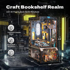 3D Wood Puzzle Book Nook Kit, Automobile Workshop Miniature Bookshelf Insert Décor with LED Lights, DIY Mechanical Model for Display, Unique Craft for Adults and Teens (Automobile Workshop)