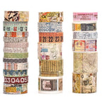 Vintage Washi Tape Set - 24 Rolls Arts Adhesive Tapes Assorted Retro Decorative Masking Tape Sets for Craft, Kids, Scrapbook, DIY, Gift Wrapping (2-Vintage Journey)