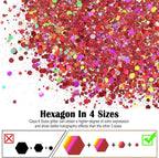 Ceya Holographic Chunky Glitter 4.9oz/ 140g Rose Pink Craft Glitter Powder Mixed Chunky Fine Flakes Iridescent Nail Sequins Fe for Nail Art, Hair, Epoxy Resin, Tumblers, Slime, Painting,Festival Decor