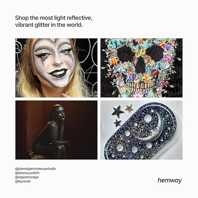 Hemway Polyurethane & Epoxy Resin Glitter 100g / 3.5oz Metallic Crystal Flake Additive for Flooring Jewelry Tumblers Glass Pigment - Extra Chunky (1/24" 0.040" 1mm) - Black Holographic