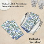 Ridhi Columbia BlueHand Block Print Napkins 18" x 18" Set of 4 Reusable Cotton Dinner Napkins for Weddings, Parties & Everyday Dining, Thanksgiving, Christmas, Fall