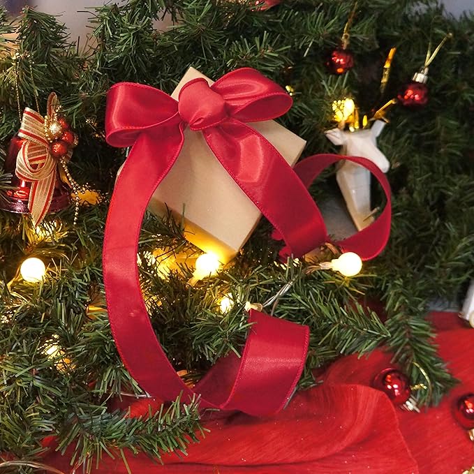 CT CRAFT LLC Satin Wired Ribbon 1.5 Inch x 20 Yards Red for Christmas Home Décor Gift Wrapping Tree Topper Bow Wreath DIY Crafts,