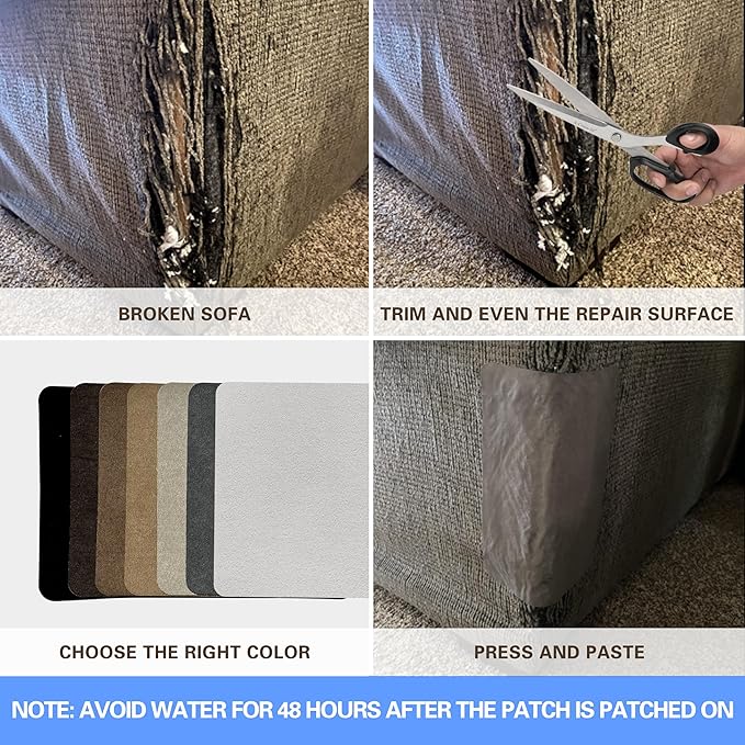 Azobur Sofa Fabric Repair Patch, 6 Piece Microfiber Patches, Self Adhesive Fabric Sofa Patch Repair Fabric, Luxurious Look, Quick Fix Sofa.（Olive Green）
