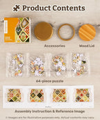 PieceRelax 3D Puzzle Jar 64 Plastic Pieces for Adults - Daisy Breeze Wooden Lid Container for Kitchen Dining Study Living Room No Glue Requied Small [BC1025]