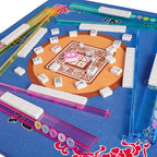 American Mahjong Game Set, 166 Quality White Tiles, 4 All-in-One Color Rack/Pushers, Mahjong Tile Set with Blue Printed Carrying Bag