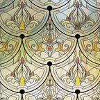 3D Stained Glass Window Film, Decorative Window Privacy Film for Bathroom,Front Door,Home, Sun Blocking Heat Control,Static Cling, Removable Non-Adhesive Golden Ironwork 23.6inch x 35.4inch