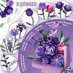 Purple Roses Flower Bouquet Building Sets, 834PCS Artificial Flowers Botanical Collection Compatible with Lego Flowers for Adults Gothic Halloween Decor, Gifts for Halloween Christmas Valentines Day